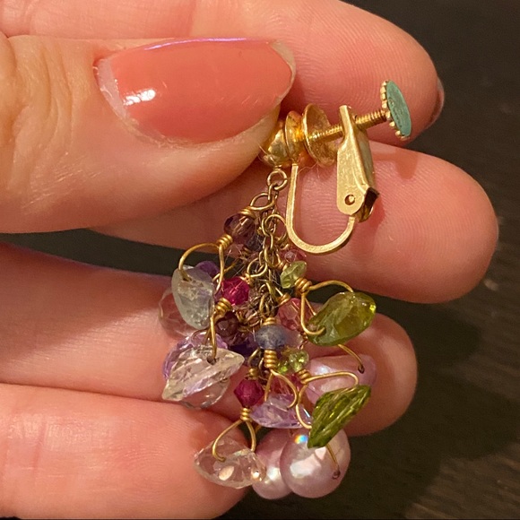 Semiprecious Stone Multicolor Drop Earrings - Picture 4 of 5